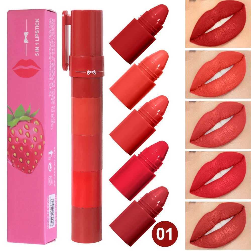 5 in 1 Matte Lipstick Crayon Kit Combo Red Purple Lip Tint Velvet Sexy Multicolour Lipstick Pen Non-stick Cup Lasting Lip Makeup XJ250623