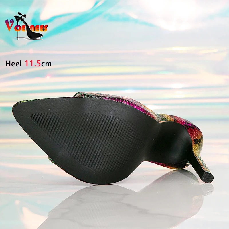 European And American Large Size Womens Slippers Fashion Snake Print Thin Heels Sandals 11.5CM Summer Pointy Toe Female Shoes 250617