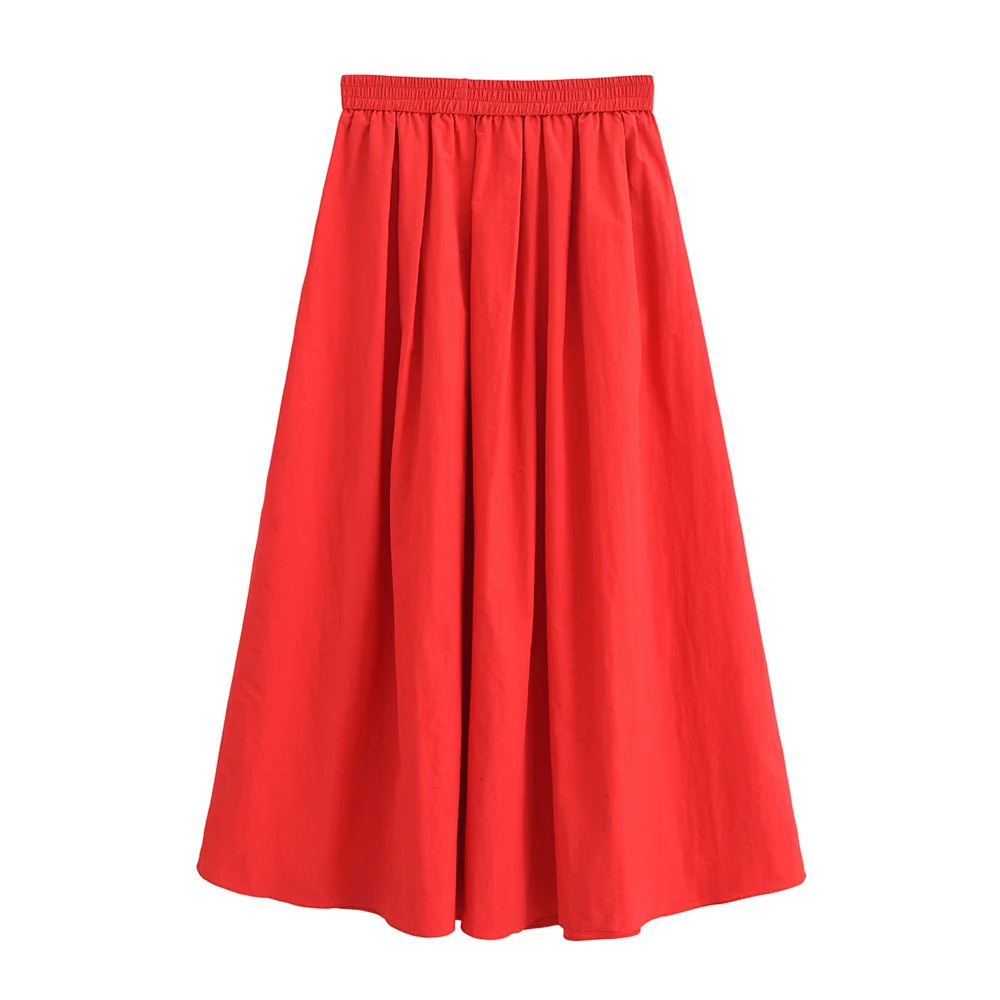 UNIZERA2024 Summer Product Casual Womens Fashion Solid Color Collar Short Sleeve Shirt Midi Skirt Set 250614