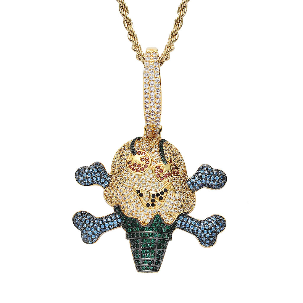 Hip Hop Moissanite Pendant Cartoon Unique Pirate Ice Cream Pendant Iced Out Trendy Brand Necklace Jewelry Pass the diamond tester