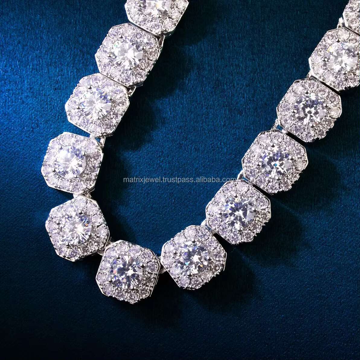 Moissanite Chain Hip Hop 10mm Cluster Tennis Chain 925 Sterling Silver Iced Out VVS Moissanite Square Shape Tennis Chain