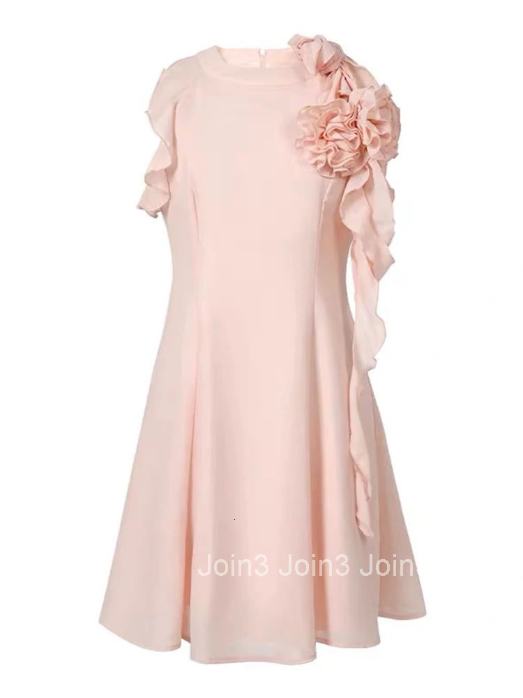 New Summer Fashion Pink Chiffon Evening Dress Women Clothes Elegant Sweet Flower Sleeveless Slim Short A-Line Party Prom Vestido
