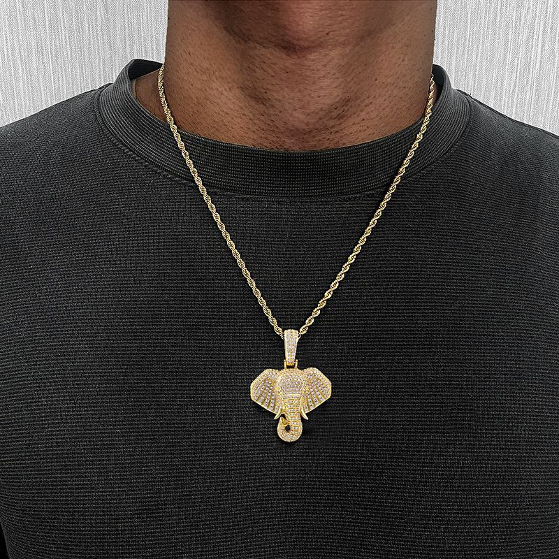 Moissanite Jewelry Street HipHop Full Diamond ElephantTrunk Ganesh Pendant DiamondInlaid Streetwear Brand Unisex Unique BlingBling Necklace