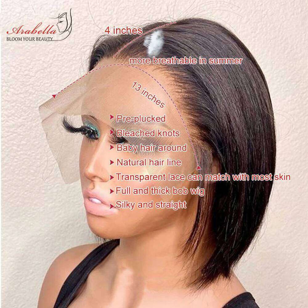 250 High Density 100% Human Hair Wigs Lace Pre Plucked Bleached Knots Remy Straight Bob Wig