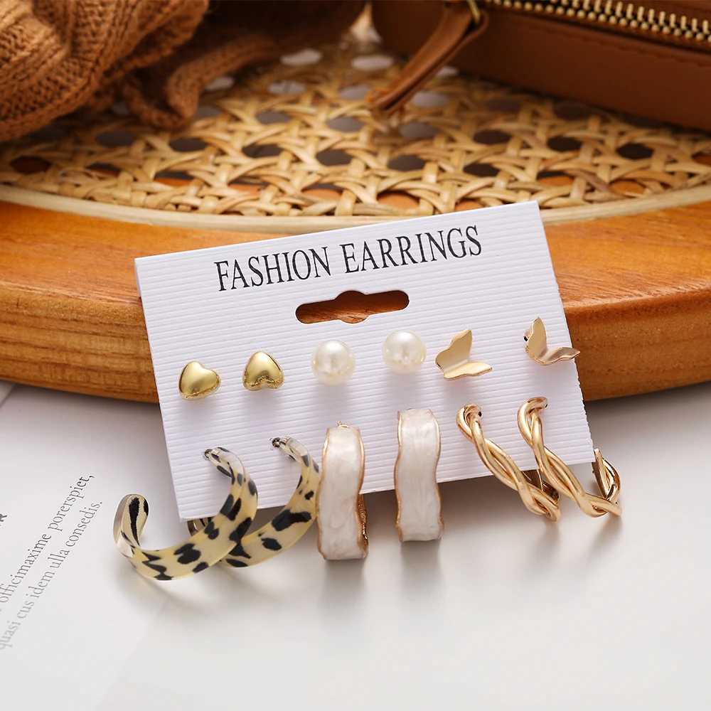 Punk Leopard Acrylic Resin Hoop Earrings Set for Women Train Gold Silver Color Butterfly Pearl Circle Earrings Gifts Jewelry XJ250623