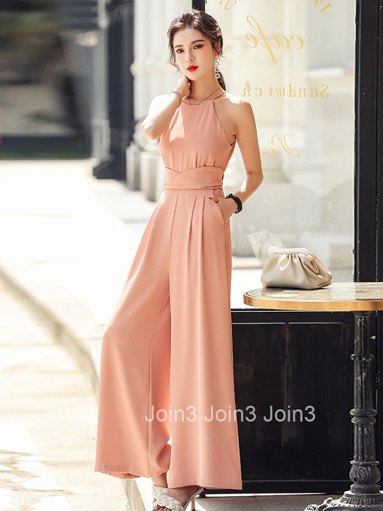 Fashion Summer Long One Piece Jumpsuits Elegant Women Chic Sexy Strap Sleeveless Party Femme Mujer Wide Leg Loose Rompers Street