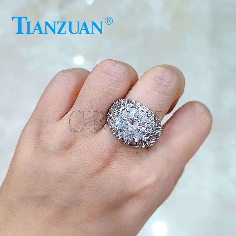 12mm Big Thick Edge Stone Ring Sterling 925 Silver Hip Hop Round Moissanite Ring Men Women Diamonds Male Fine Jewelry