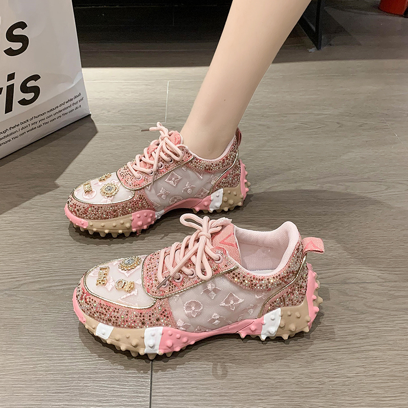 Women Casual Sneakers Luxury Designers Rhinestone Shoes Thick Bottoms Non-slip Shoes High-quality Female Tennis Shoes Jogging Walking Shoe Zapatillas 