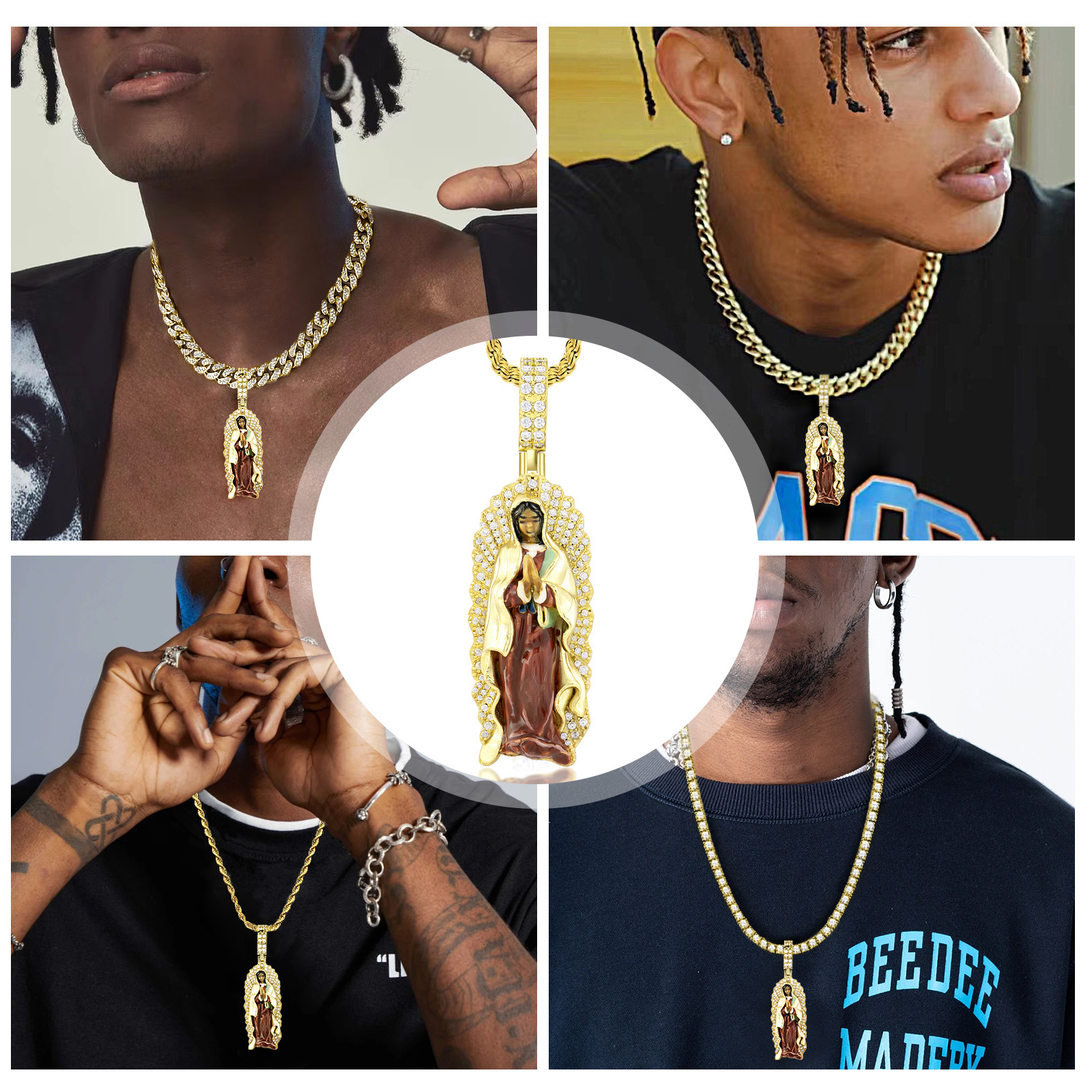 Luxury Hip Hop Punk Portrait Pendant Minimalist Niche Cool Statement Choker Necklace druzy jewelry Pass the diamond tester