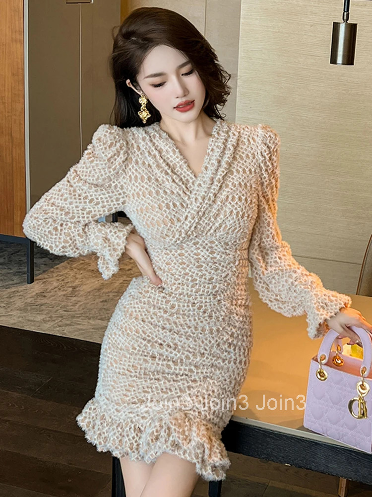 New Spring Fashion Ladies Street Clothes Stretchy Short Dresses Women Elegant Sweet Sexy V-Neck Skinny Mini Dress Mujer Vestidos