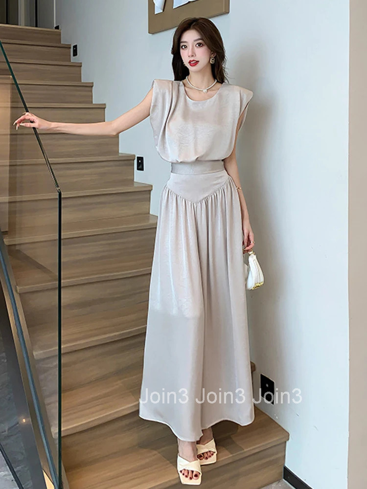 New Summer Elegant 2 Pieces Outfit Women Clothes Sexy O-Neck Tops Shirt Blouse High Waist Wide Leg Loose Long Pants Trousers Set