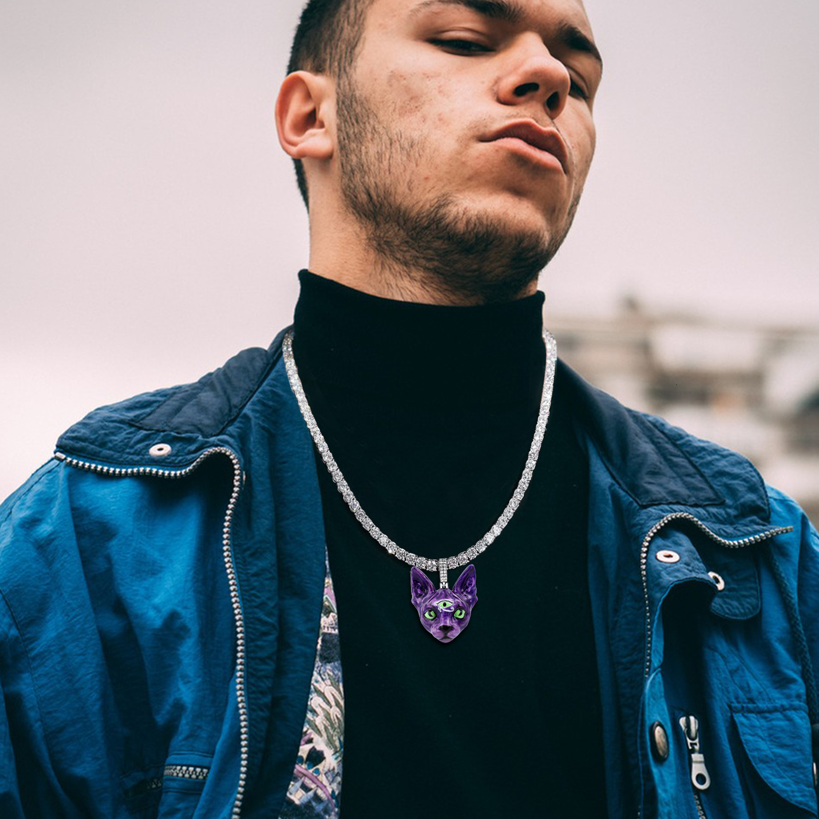 Luxury Moissanite Hip Hop Dog Head Punk Enamel Pendant Men's Niche Light Luxury Premium Statement Necklace druzy jewelry