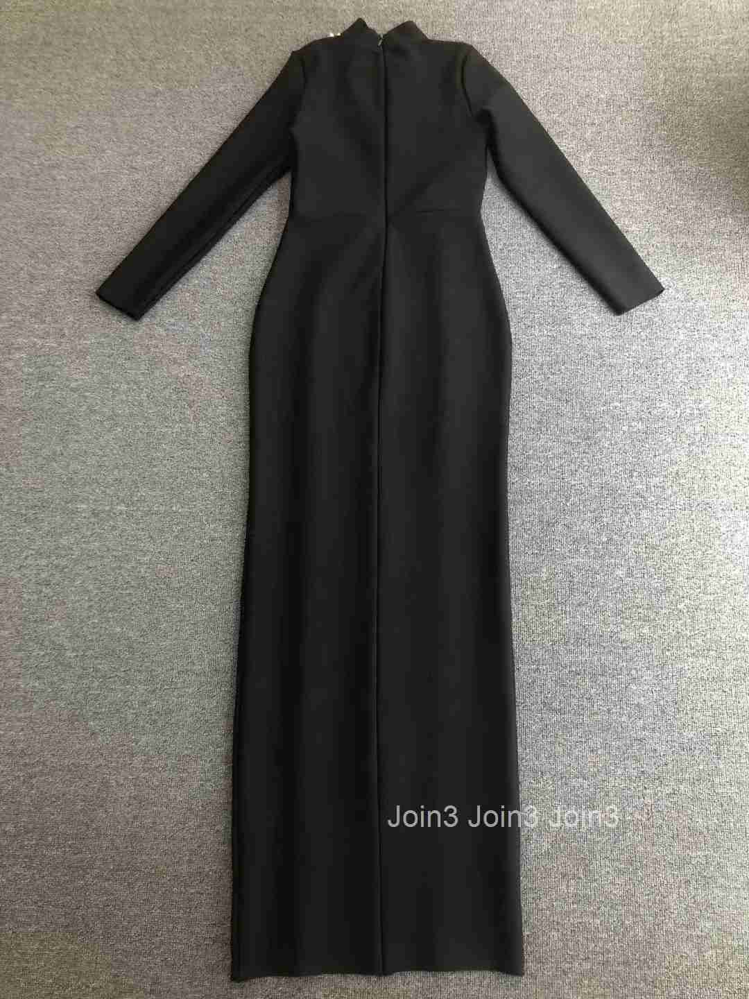 Bandage Dress For Women Black Elegant Long Sleeve Autumn/Winter Sexy Gauze Splicing Diamond Embelling Slit Evening Party Gown
