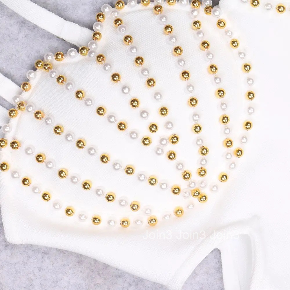 Womens Clothing Hot Sale Fashion Shell Breast Cup Sexy Hollow Bandage Dress 2 Color Sleeveless Beading Lady Bodycon Party Wear