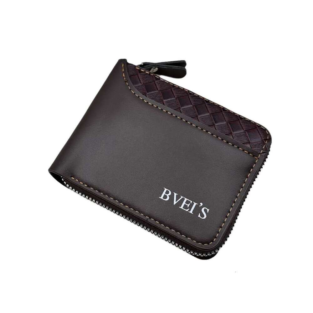2025 New Men's Short Horizontal Zipper 80% off Coin Purse Woven Pattern Patchwork Wallet