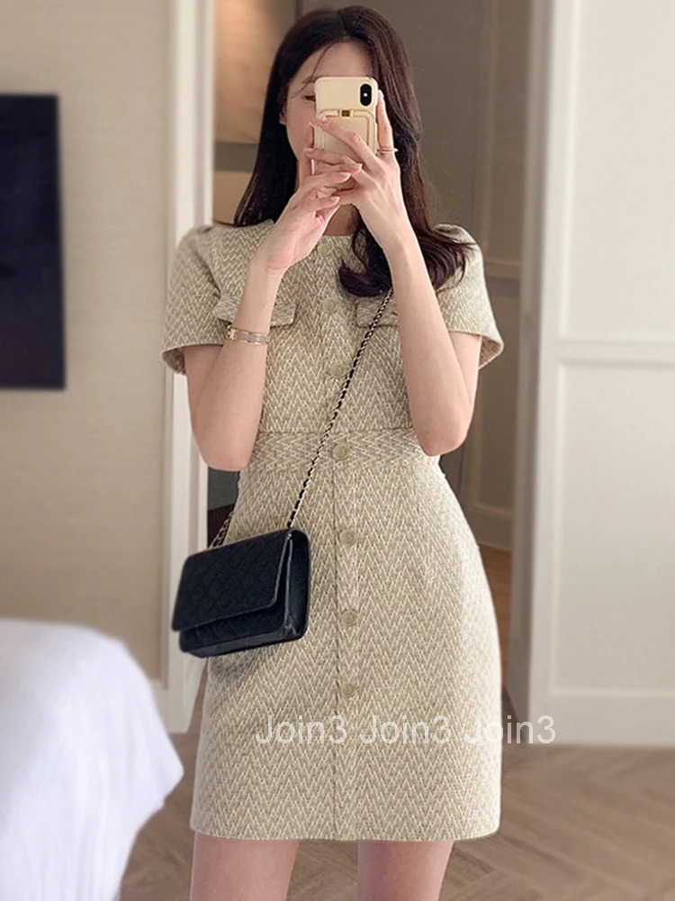 Fashion Summer Retro Short Formal Dress Women Mujer Elegant Office Striped O-Neck Short Sleeve Slim Mini Vestidos Street Clothes