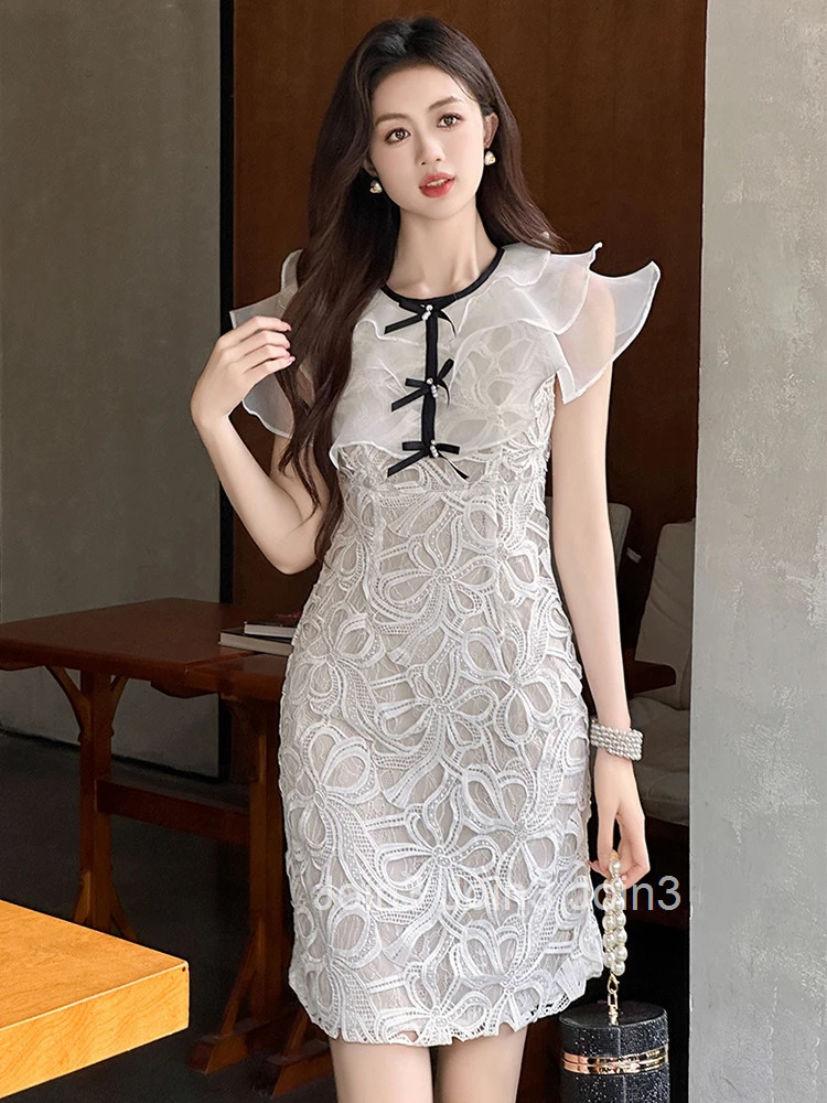 Summer Fashion Lady Lace Floral Vacation Evening Dress Women Clothes Sweet Ruffle Sexy Sleeveless Slim Short Party Prom Vestidos