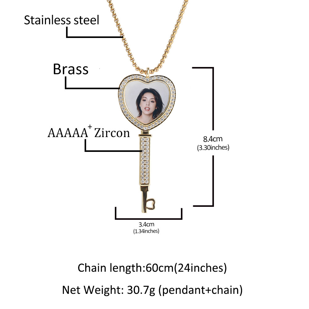 14K Gold Fashion Heart Key Custom Photo Frame Necklace Personalized DIY Love Picture Pendant Collar Aesthetic Wedding Jewelry For Couple Lovers Access