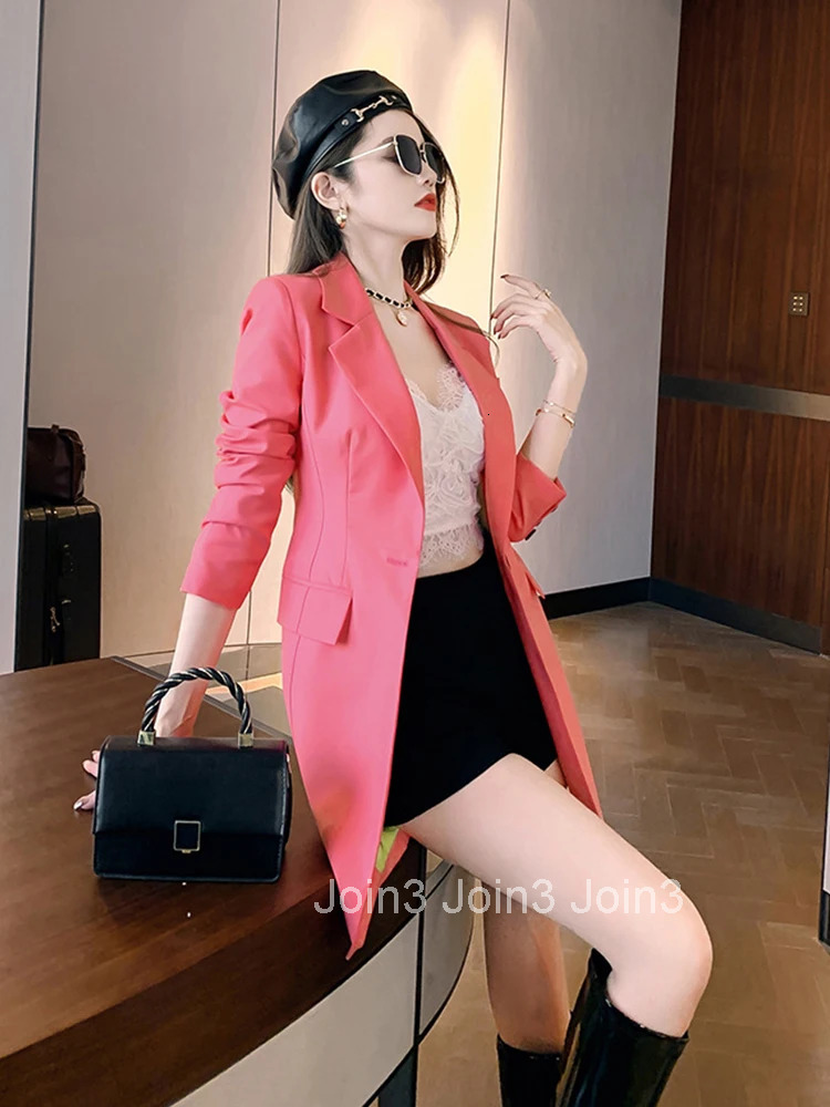 Fashion Women Professional Temperament Vintage Casual Single Button Pocket Street Clothes Slim Blazer Coat Split Suit Jacket