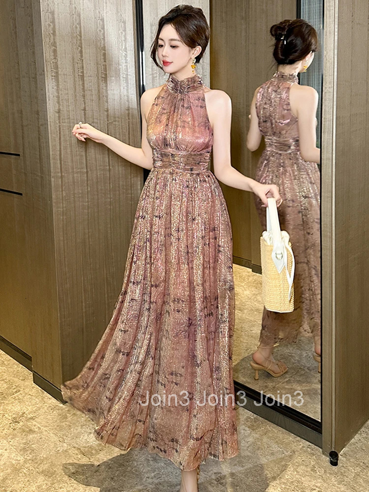 French Romance Sparkly Vacation Gown Evening Dress Women Clothes Elegant Sexy Halter Corset A-Line Long Robe Party Prom Vestidos