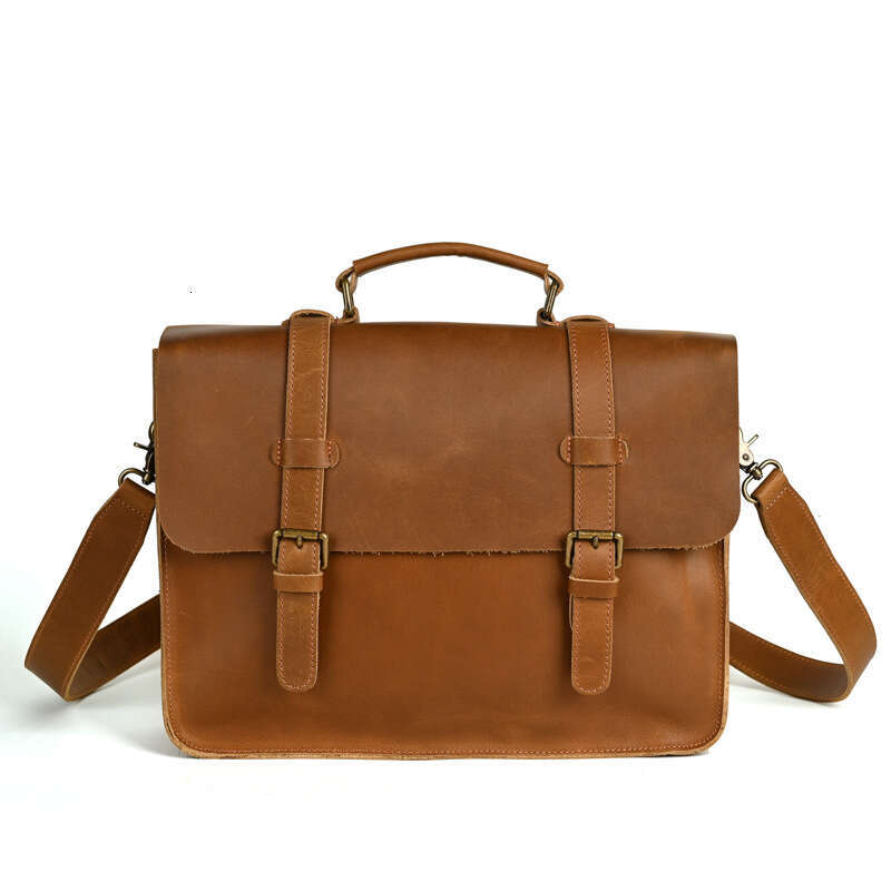 Crazy Horse Leather Men's Business Handheld Briefcase Top Layer Cowhide Single Shoulder Crossbody Large Capacity Laptop Bag