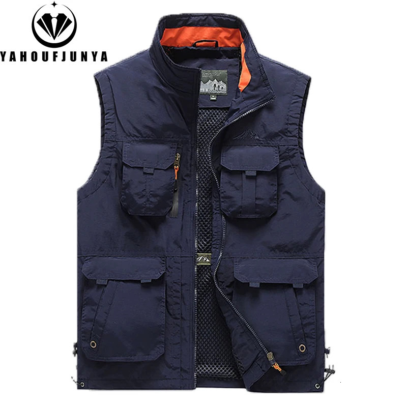 Men Spring Summer Many Pocket Casual Stand Collar Vest Men Sleeveless Solid Color Outdoors Fashion Style Vest Male Coat 6XL 250617