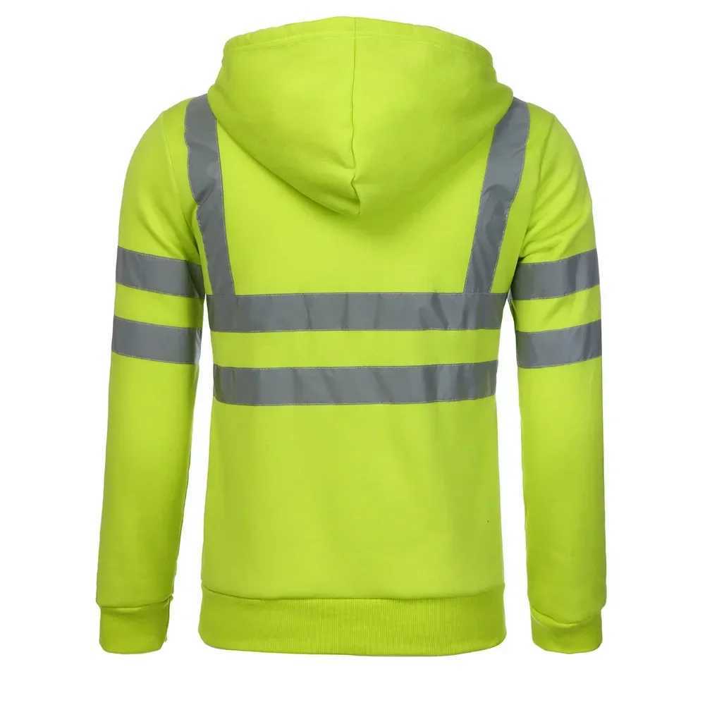 Men Reflective Strip Hoodies Casual Fit Work Safety Jackets Autumn Thin Fleece Hooded Zipper Sweatshirt Coats Workwear For Men W250623