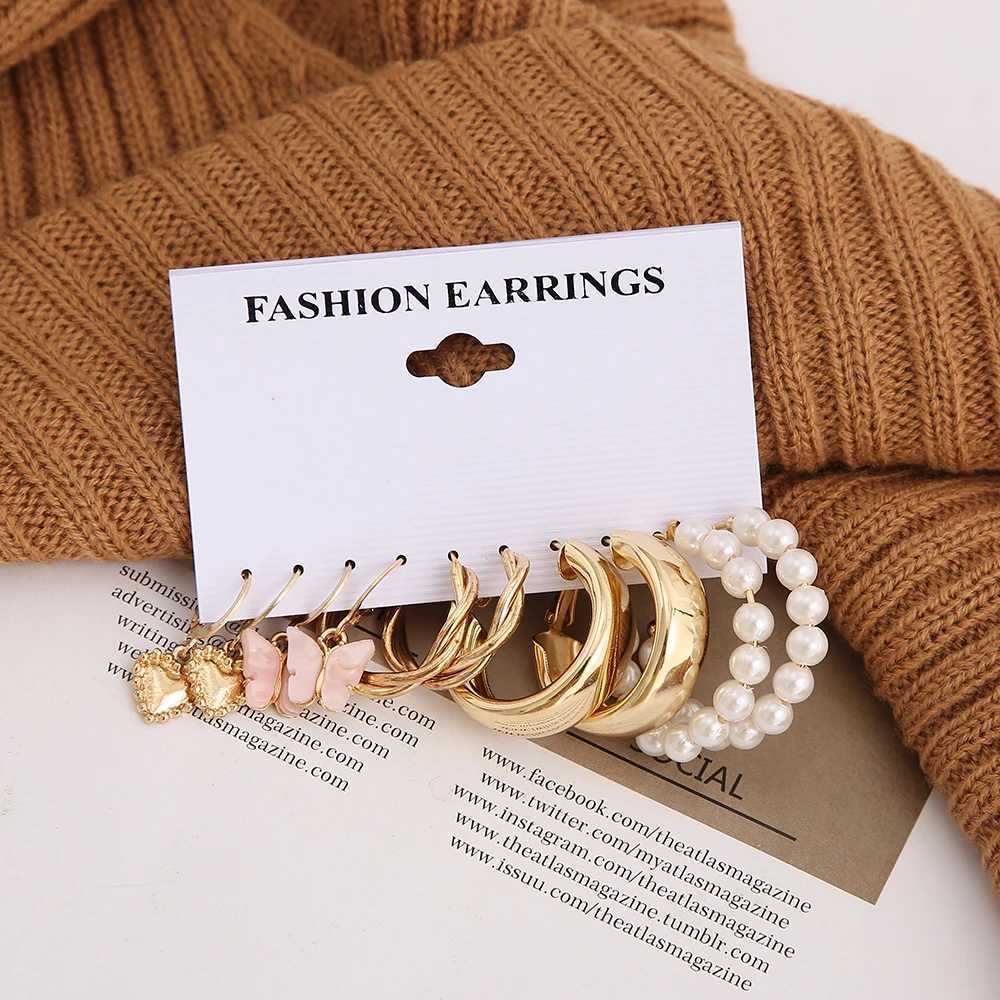 Tren Butterfly Pendant Earrings Set For Women Charm Bead Gold Color Pearl Stud Earring Set of Earring 2024 New Jewelry Gifts XJ250623