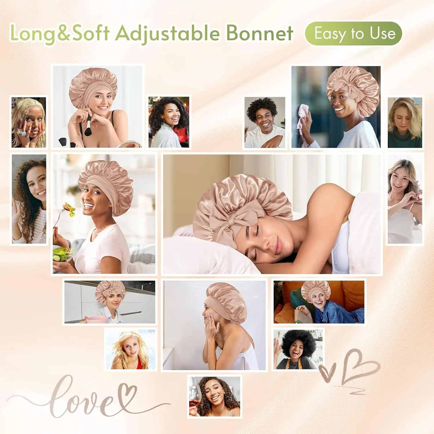 Sleeping Hat Stretchy Tie Band Elastic Night Shower Cap Adjustable Hair Head Cover Bonnet for Women Hat Satin Solid Night Sleep Cap Hair Care Women Sa