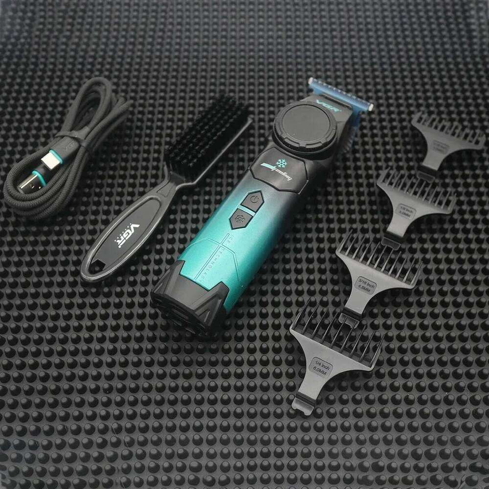 VGR V-946 Professional Ice Tech Hair Trimmer DLC Blade 0 Gap 8000Rpm Brushless Blue Ceramic For Men Beard Trimming Grooming