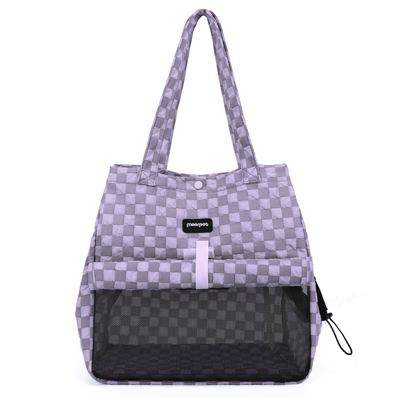 Cozy Blended Fabric Dog Purse Carrier, Foldable Portable Plaid Dog Carrier Purse with Secure Harness Clip, Dog Tote Bag for Small Dogs and Cats C40