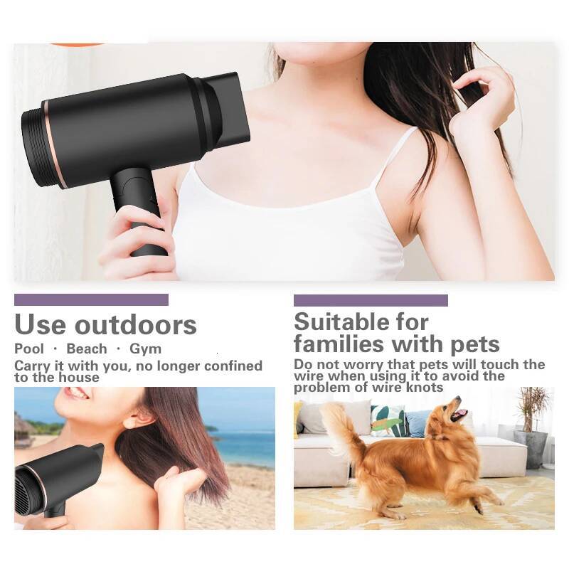 Professional Portable Ionic Blow Hotel Use Household Rechargeable Wireless Cordless Hair Dryer Blank English 400W