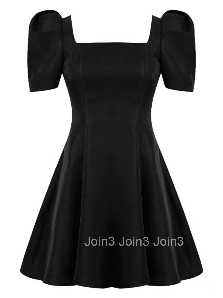 Summer Elegant Black Simple Gown Evening Dress Women Clothes Retro Puff Sleeve Slim A-Line Short Party Club Prom Vestidos Fiesta