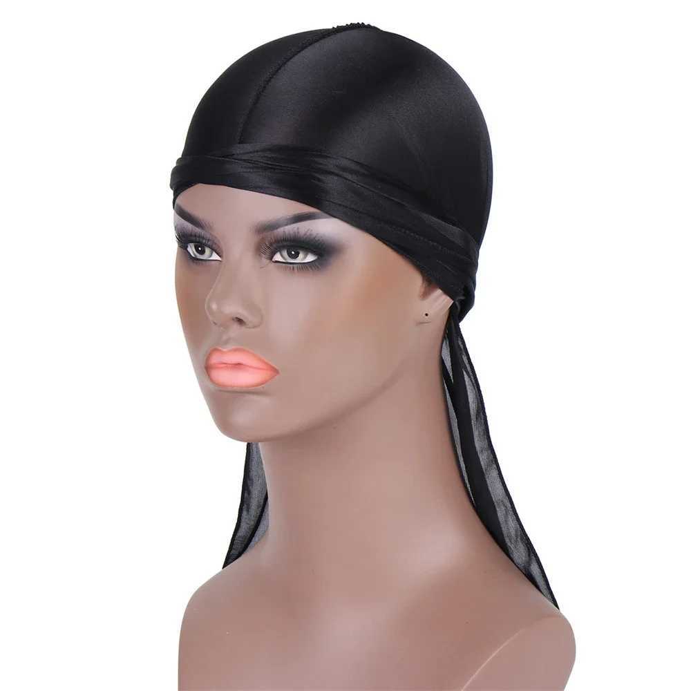 Men Silky Durags Bandana Turban Hat Wigs Doo Unisex Satin Durag Biker Bonnet Headwear Headband Hair Accessories Long Tail Du-Rag M250623