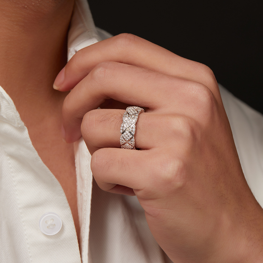 925 Sterling Silver D Color Moissanite Ring Hip Hop Jewelry Iced Out Full Moissanite Ring for Women Men