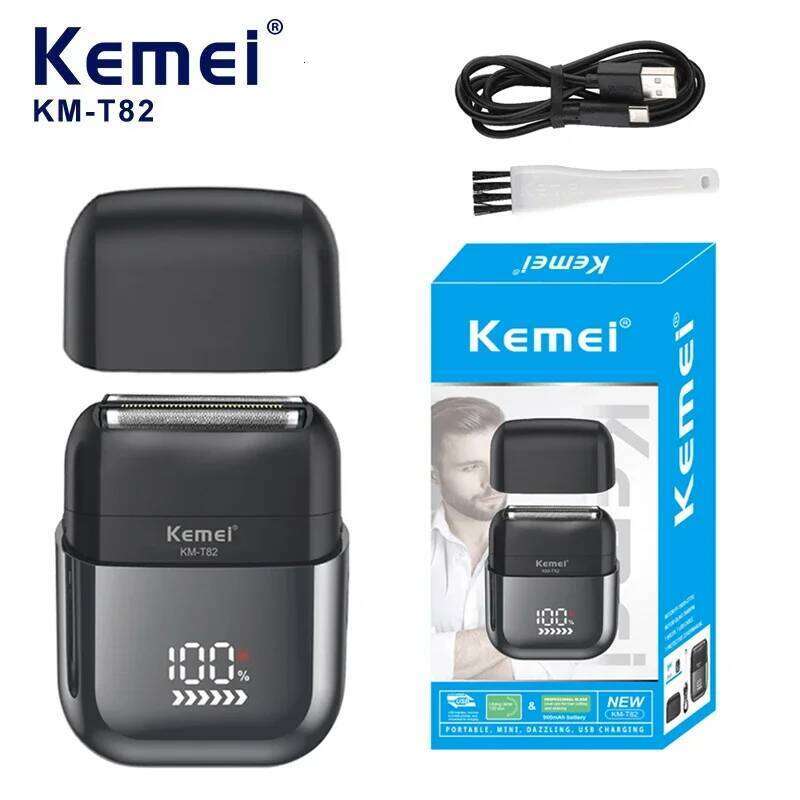 Kemei Km-T82 Usb Reciprocating Shaver Washable Digital Display Professional Electric Portable Travel Beard Trimmer