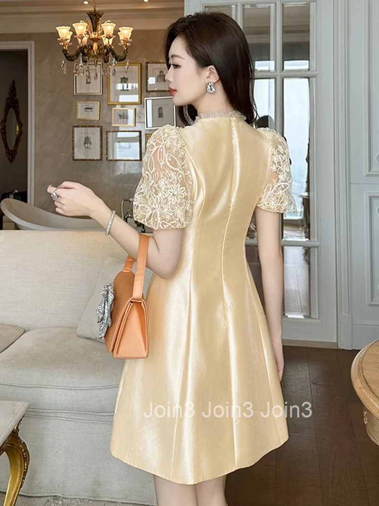 New Summer Sweet Evening Dress Women Clothes Mujer Elegant Luxury Chic Sheer Sexy Puff Sleeve Slim Party Birthday Vestido Fiesta