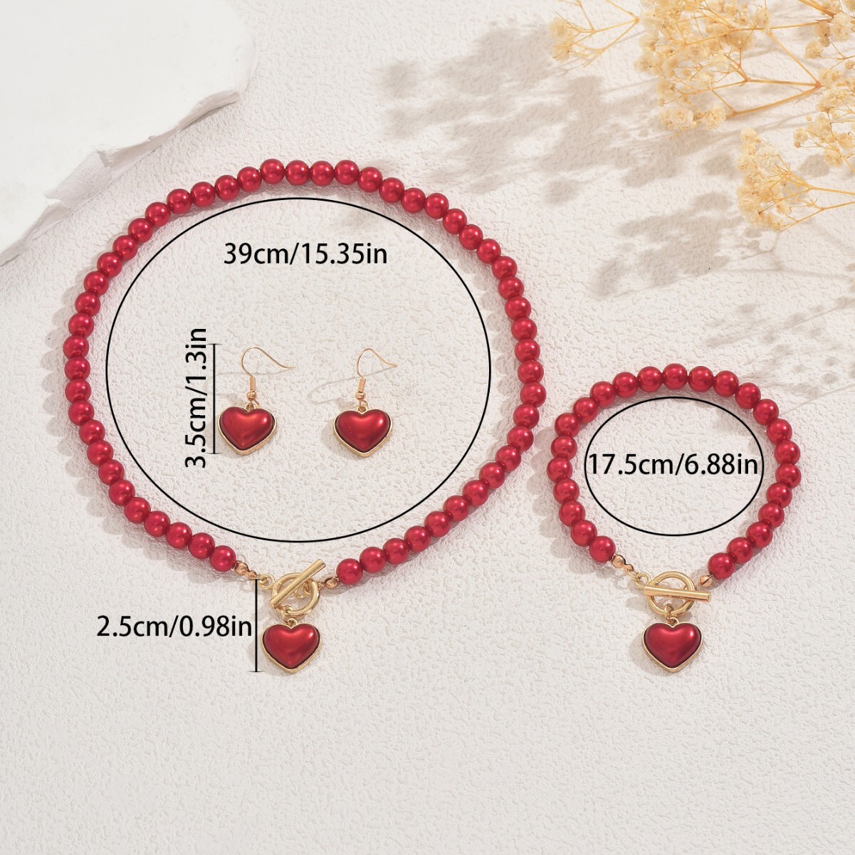 New Women's Jewelry Set Heart Woven Pearl Design Necklace Earrings Hand Accessories