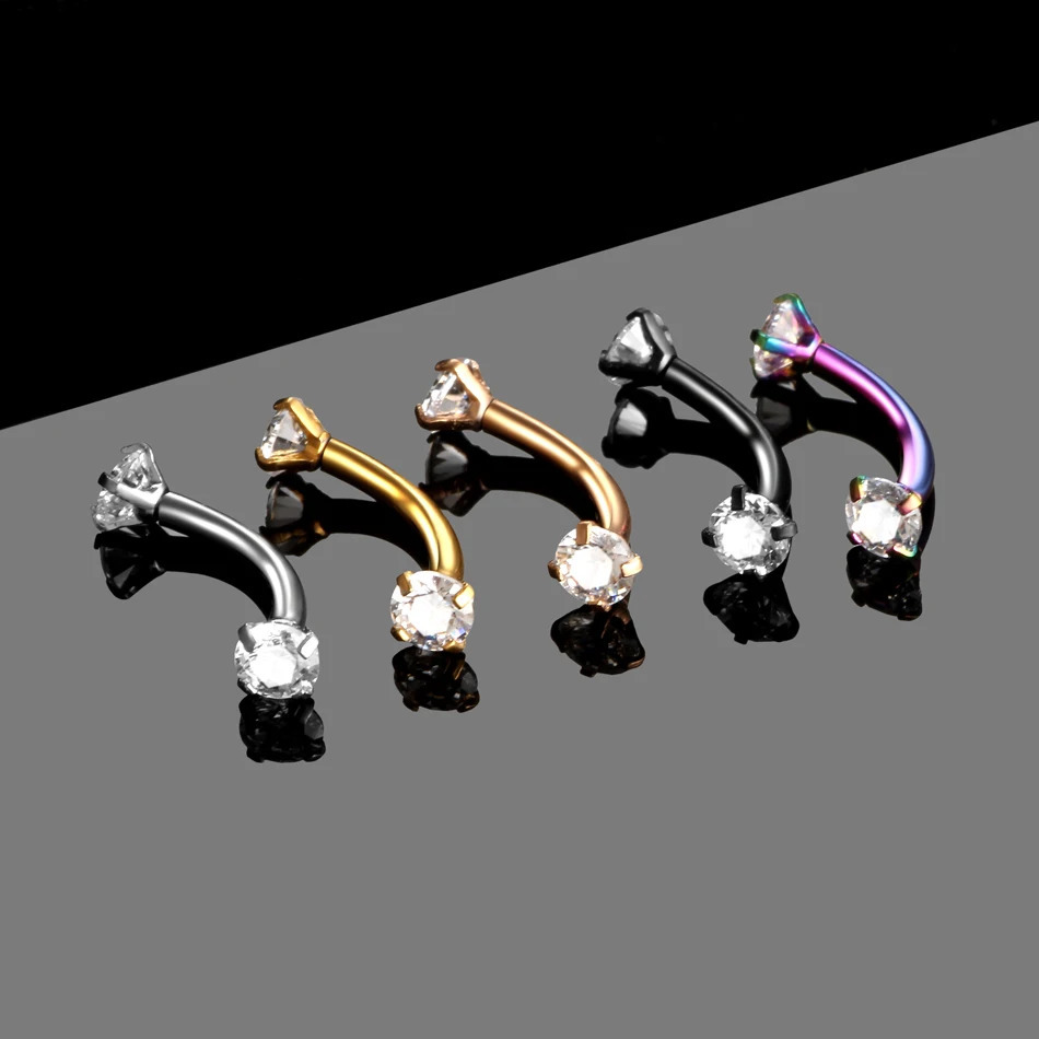 1PC Steel Crystal Gem Eyebrow Ring Tragus Helix Rook Earring Piercings Curved Banana Piercing Bijoux Lip Rings Jewelry 16G 250613
