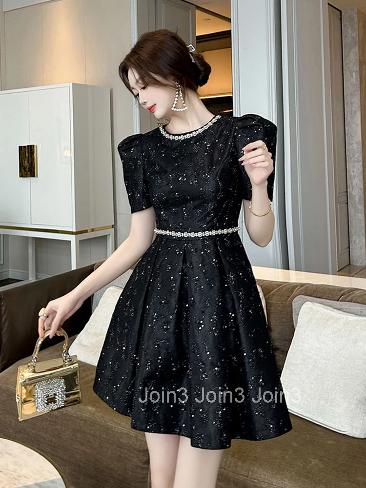 New Elegant Luxury Lace Summer Evening Dress Women Clothes Sweet Puff Sleeve Slim A-Line Short Party Club Prom Vestidos Fiesta