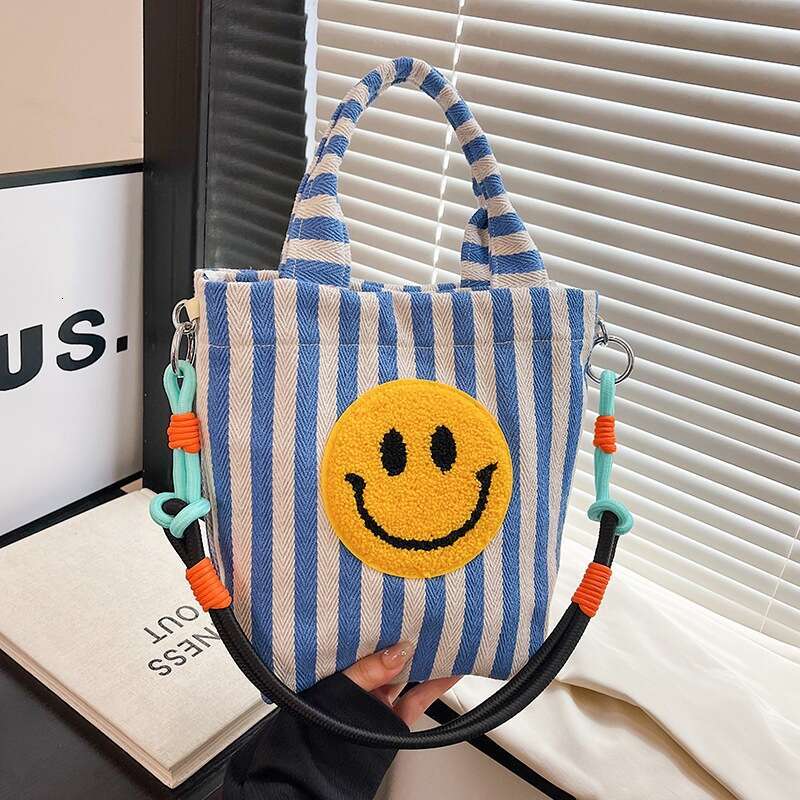 2025 Summer New Canvas Women's Bag Smiley Face Cute Cartoon Commuter Tote Large Capacity Crossbody Handbag Trendy