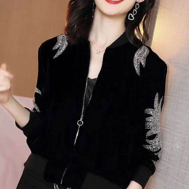 Designer Crop Jacket Woman Short Winter Coat Female 2024 Rhinestone Clothing Bomber Jackets Autumn Clothes Baseball Coats