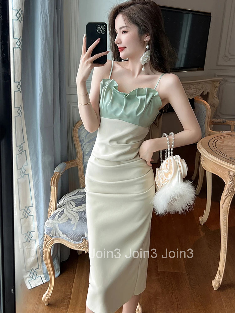 New Summer Elegant Women Evening Dress Sweet Sexy Strap Backless Folds Slim Midi Pencil Party Prom Beach Femme Mujer Vestidos