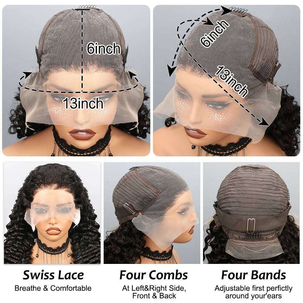 30 Inch Deep Front 200 Density 13X6 HD Lace Frontal Wigs Water Wave Human Hair Pre Plucked Curly Wig