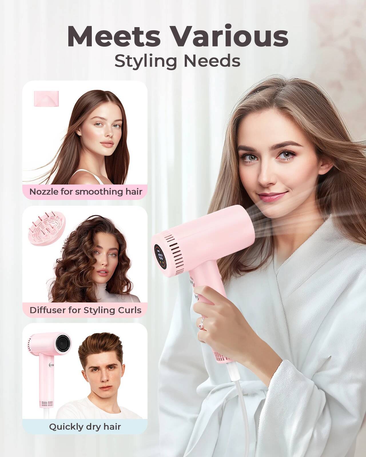 160,000 RPM Hair Dryers 9 Temps Set Ionic Blow Dryer High Speed Fast Drying 1 Min 500 Million Negative Ions Hairdryer for Smooth