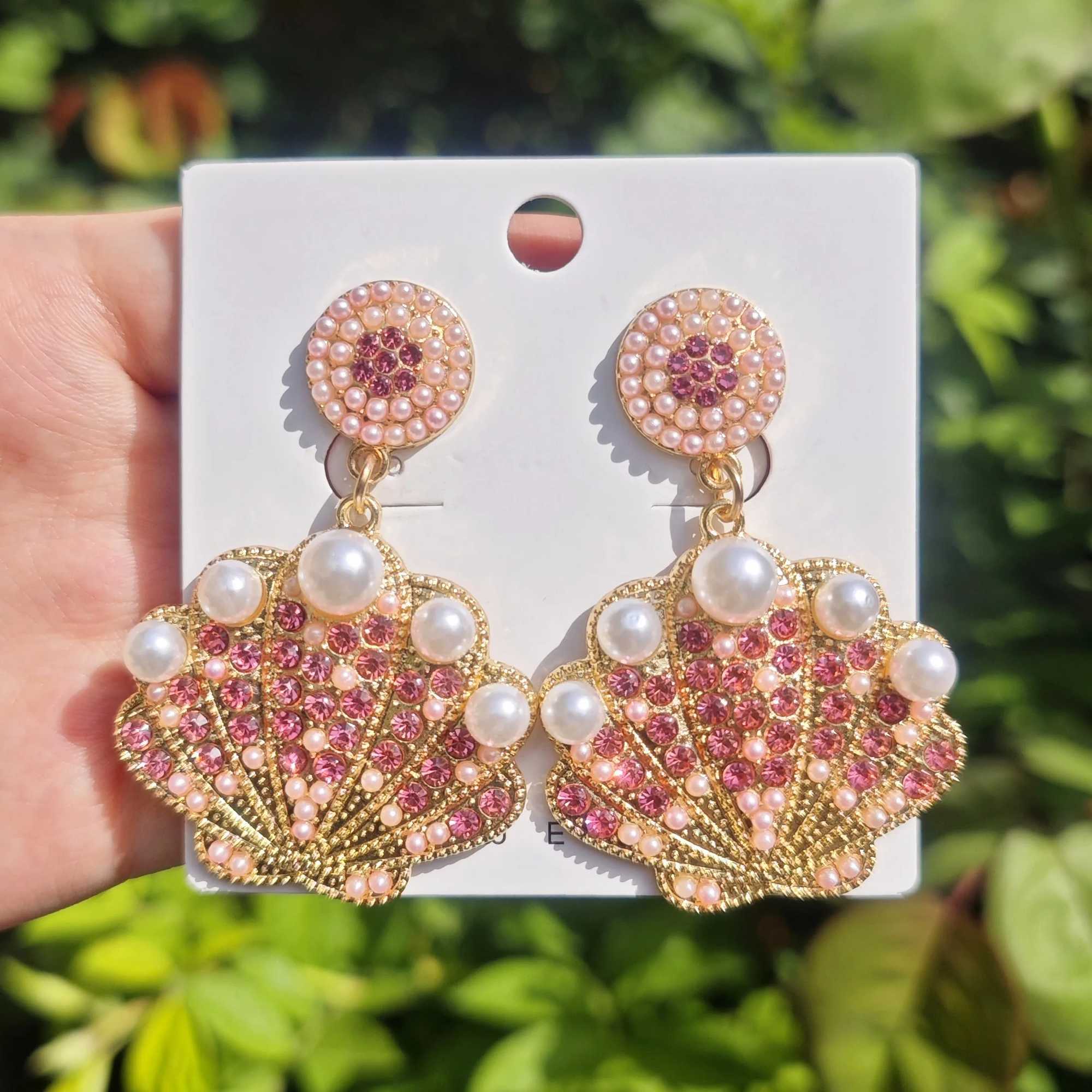 Tren Bling Rhinestone Pearl Shell Drop Earrings For Women Vintage Summer Beach Sea Animal Statement Jewelry Vacation Accessory XJ250623