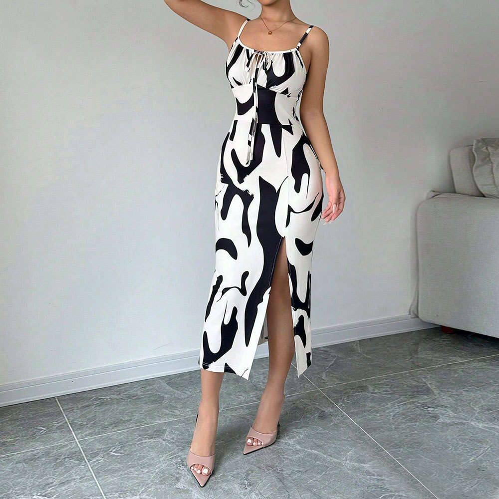 Foreign Trade Women's Clothing 2025 Spring Summer New Style Mature Intellectual Cow Print Strap Midi Dress