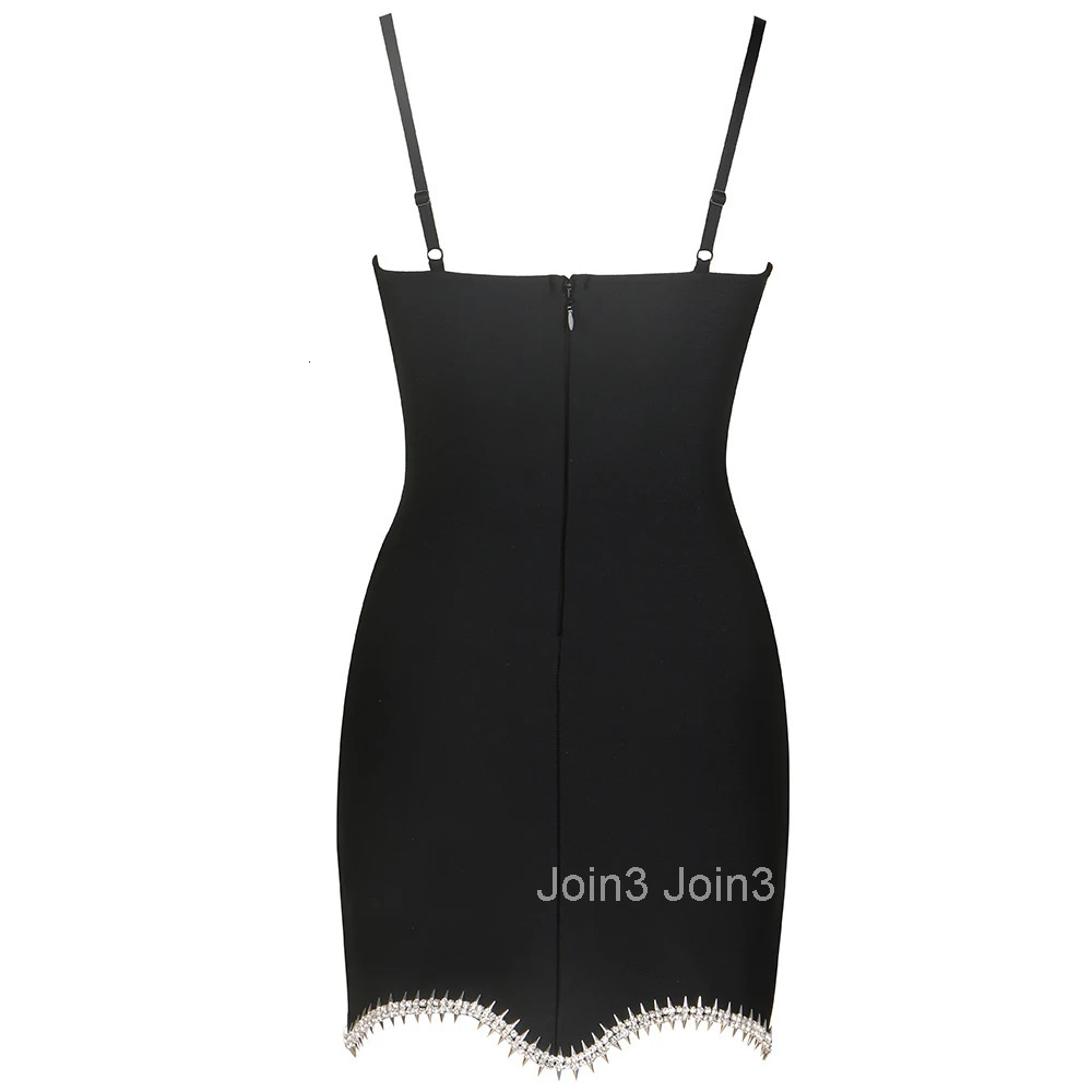 2025 New Summer Fashion Lady Bandage Dress Black White Sleeveless Diamond Embellished Bow Sexy Backless Club Evening Party Gown