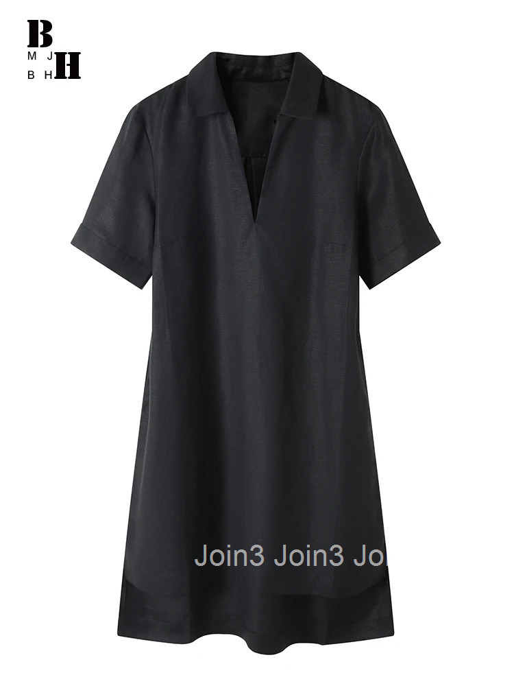 New Summer Lady Work Style Formal Linen Solid Simple Short Dress Women Clothes Elegant Office Commute Short Sleeve Loose Vestido