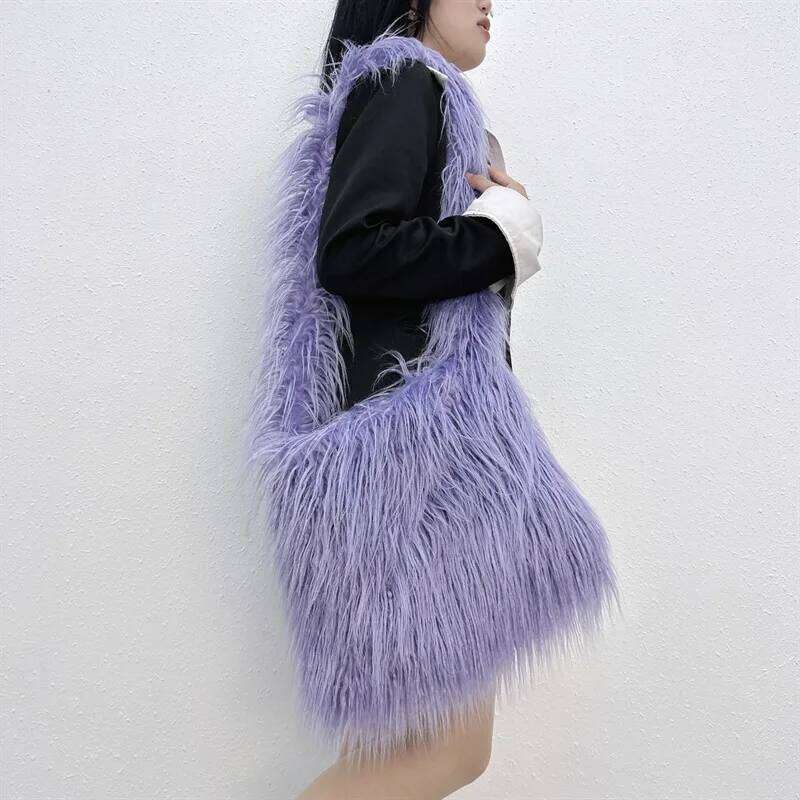 Simple Design Women Soft Plush Hobos Y2k Shoulder Bags Winter Furry Ladies Clutch Purse Handbag Fashion Female Underarm Bag